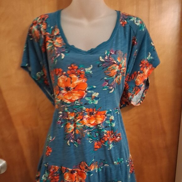 Torrid women's blue floral blouse top cotton plus size 5X ruffle hem - Picture 1 of 5